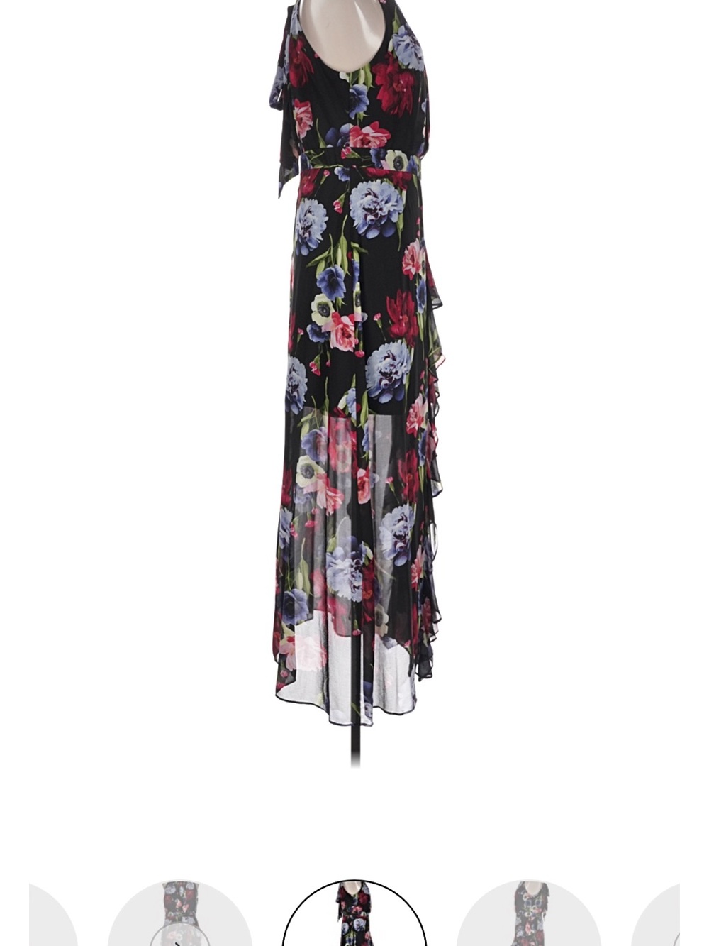 Betsy & Adam Black Floral Chiffon Maxi Dress with Pink & Purple Blooms